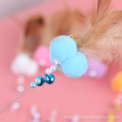 Colorful feather plush ball spring bell cat teaser
